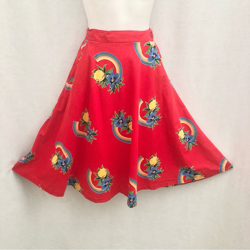 Vintage Hawaiian Rainbow Floral Swing Skirt 60s-70s Medium - Picture 2 of 12